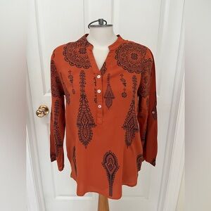 Point Zero ladies Orange Patterned Shirt size X-LARGE